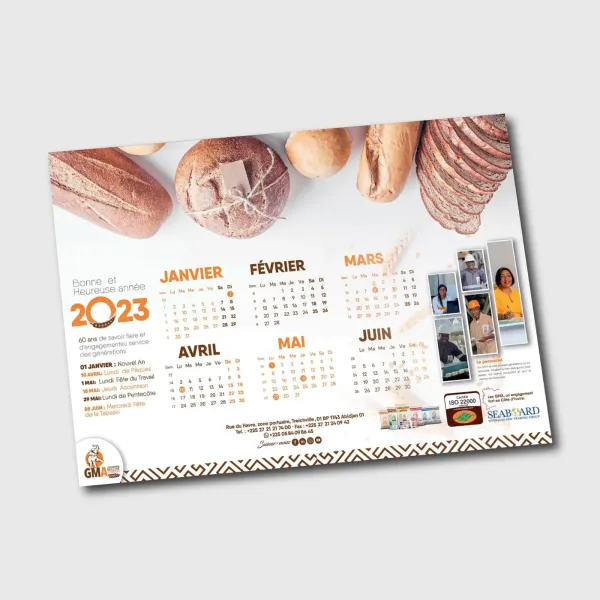 Calendrier bancaire A3 rigide contre-collé