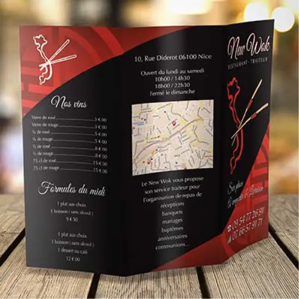 Menus depliants 21 X 30 – 2 plis roulés