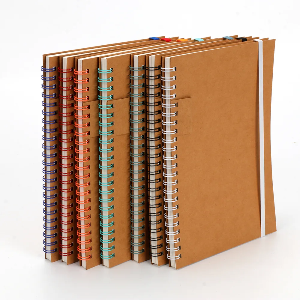 Carnet A5 à spirales avec couverture kraft+ Bande élastique - vue 2