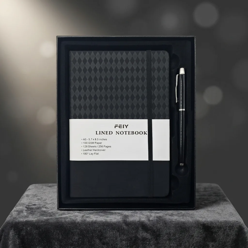 Carnet Premium A5 ligné en cuir rigide+Stylo - vue 2