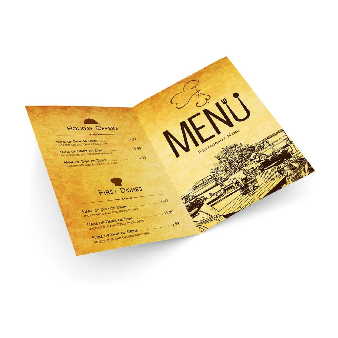 Menu dépliant A4 ouvert A5 fermé - vue 3